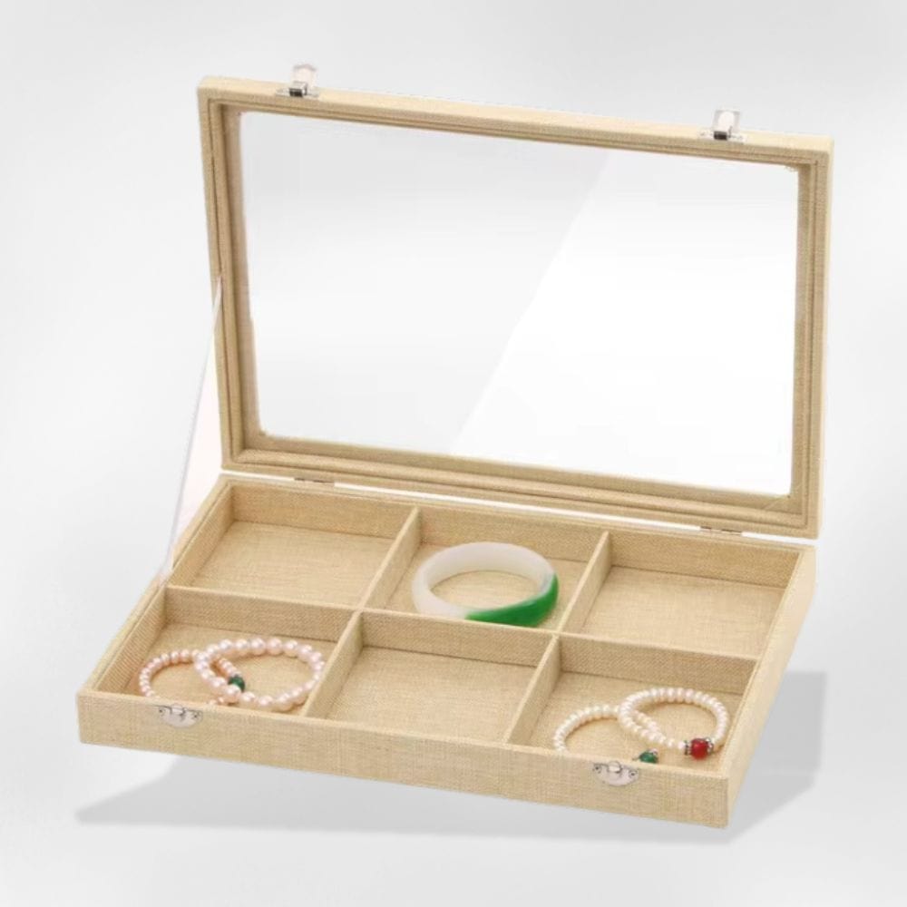 Boîte à Bijoux Toile de Jute Verre Beige