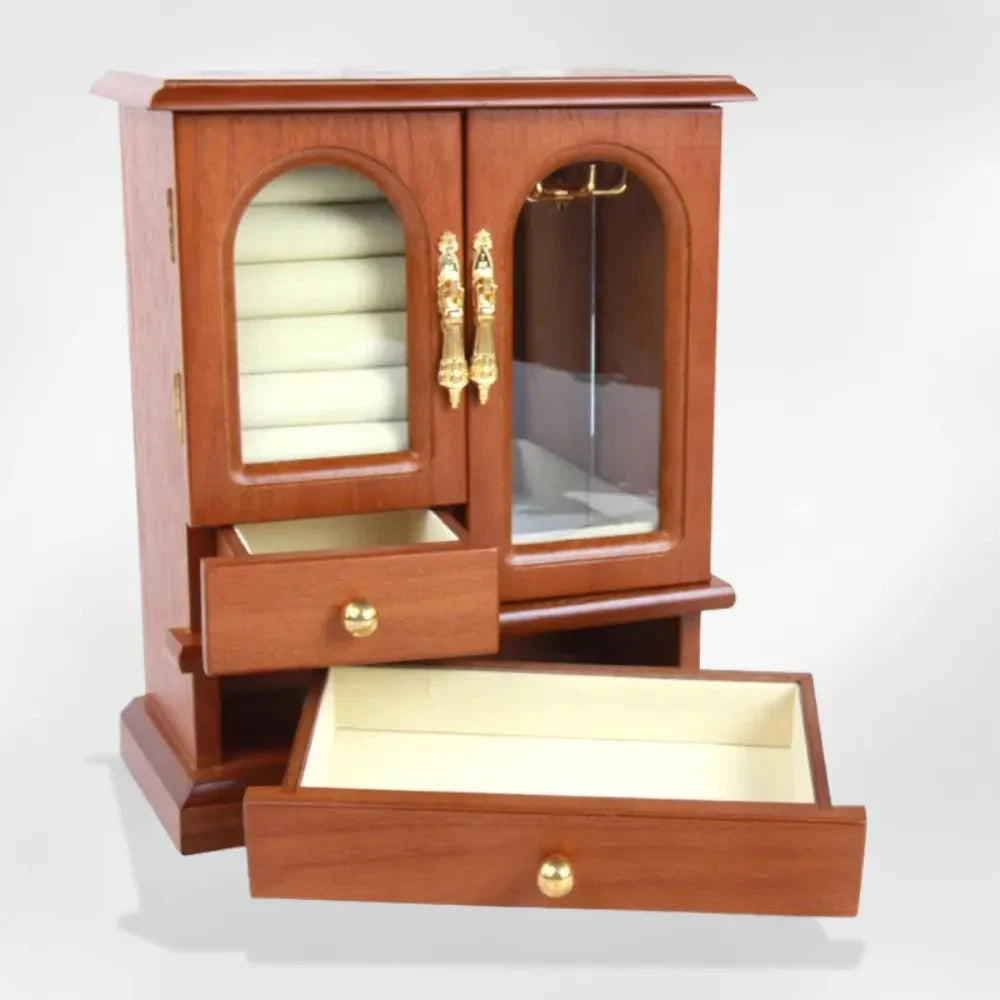 Boîte à Bijoux Bois Vitrée Ancienne Premium