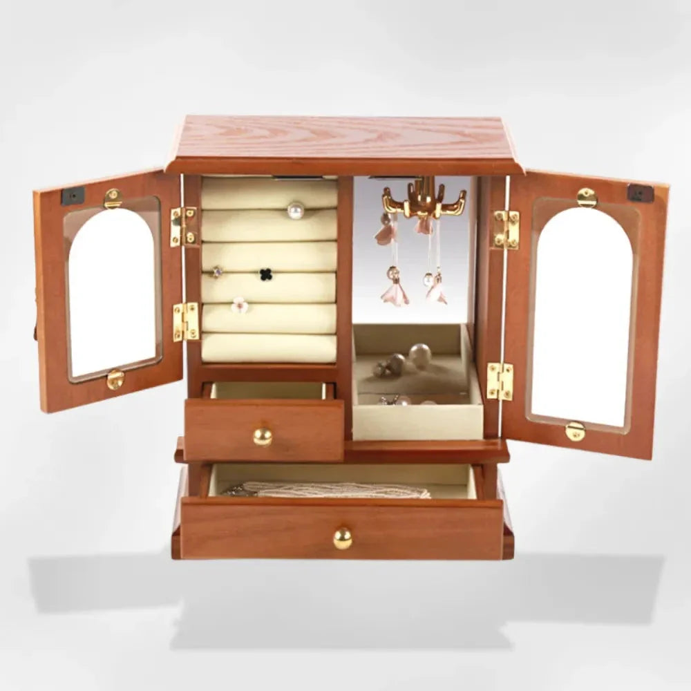 Boîte à Bijoux Bois Vitrée Ancienne Premium