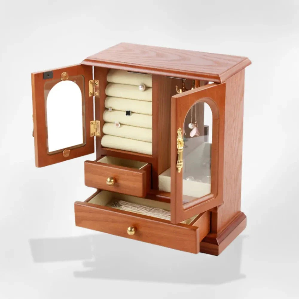 Boîte à Bijoux Bois Vitrée Ancienne Premium