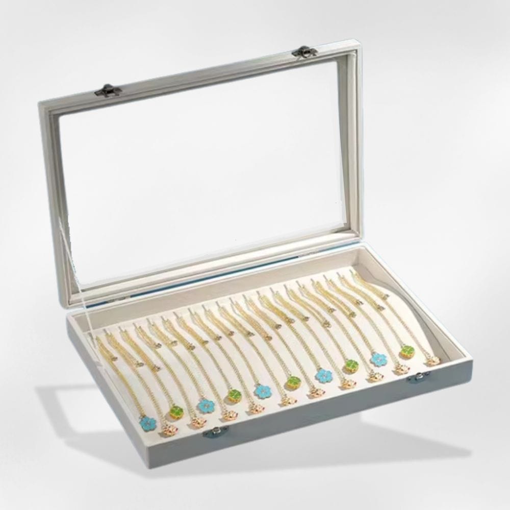 Boîte à Bijoux Collier Velours Verre Rangement