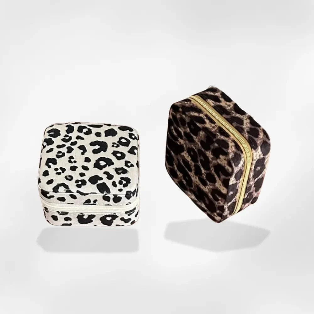 Boîte à Bijoux Léopard Velours Cuir Voyage