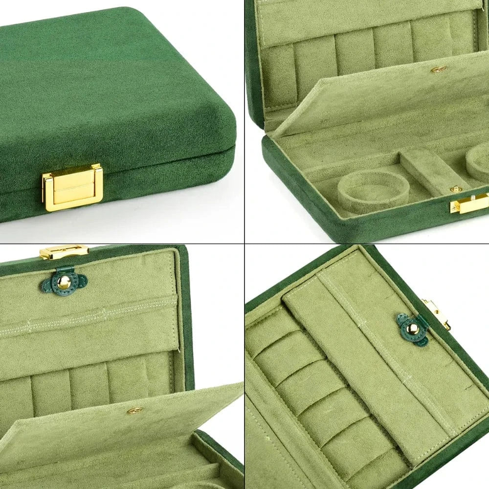 Boîte à Bijoux Plate Velours Vert Compact