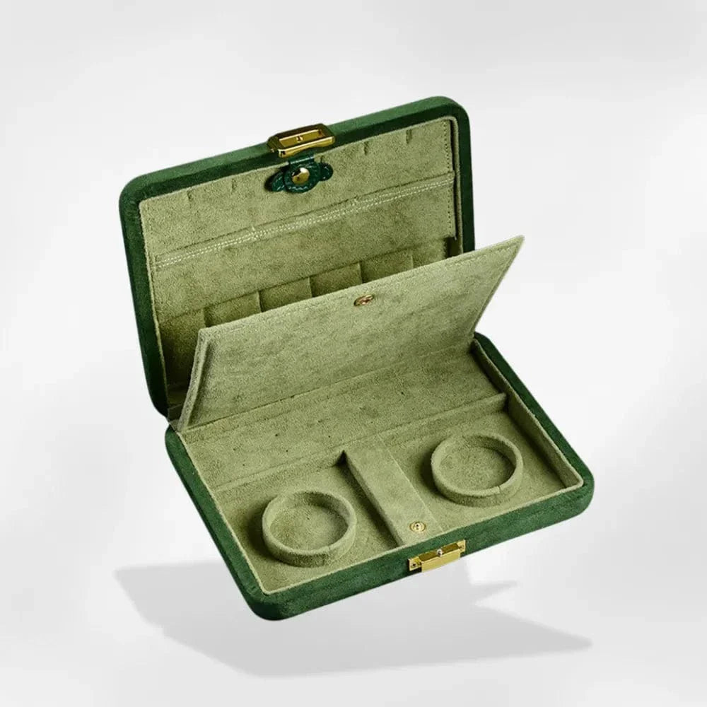 Boîte à Bijoux Plate Velours Vert Compact