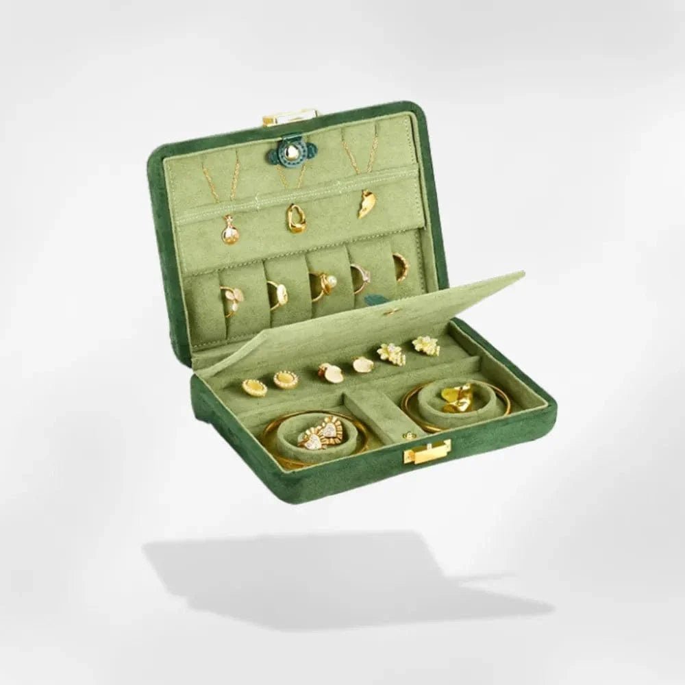 Boîte à Bijoux Plate Velours Vert Compact