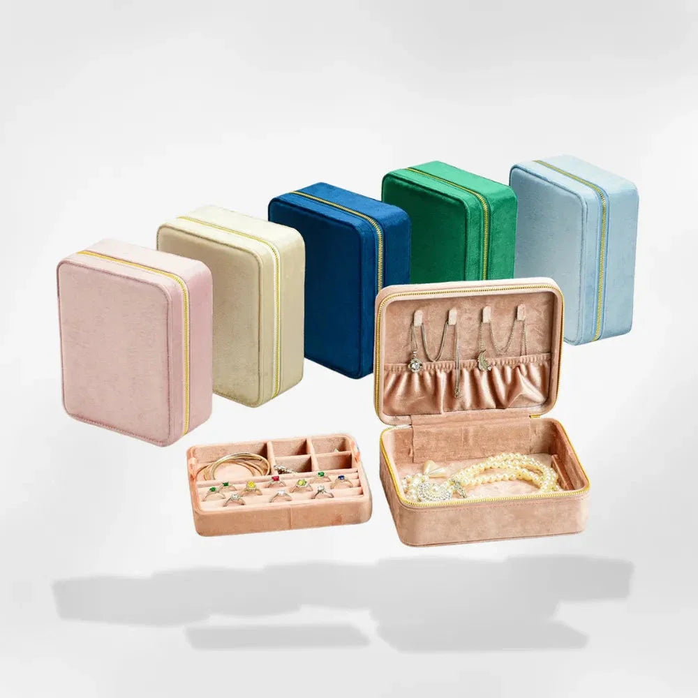 Boîte à Bijoux Voyage Velours Zip 5 Couleurs