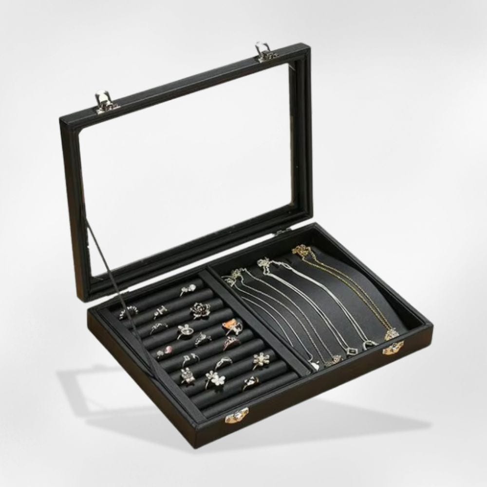 Boîte à Bijoux Bague Collier Verre Noir Vitrine