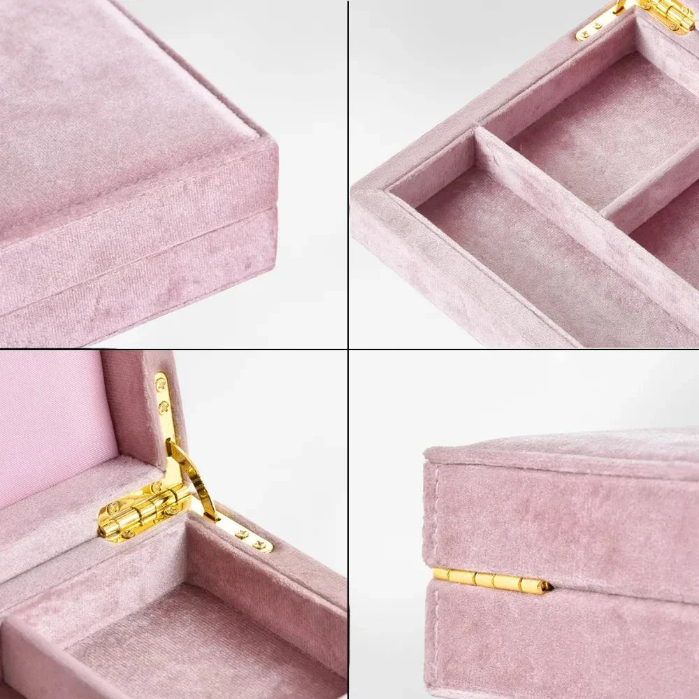 Boîte à Bijoux Fille Velours Rose Bleu Compartiments