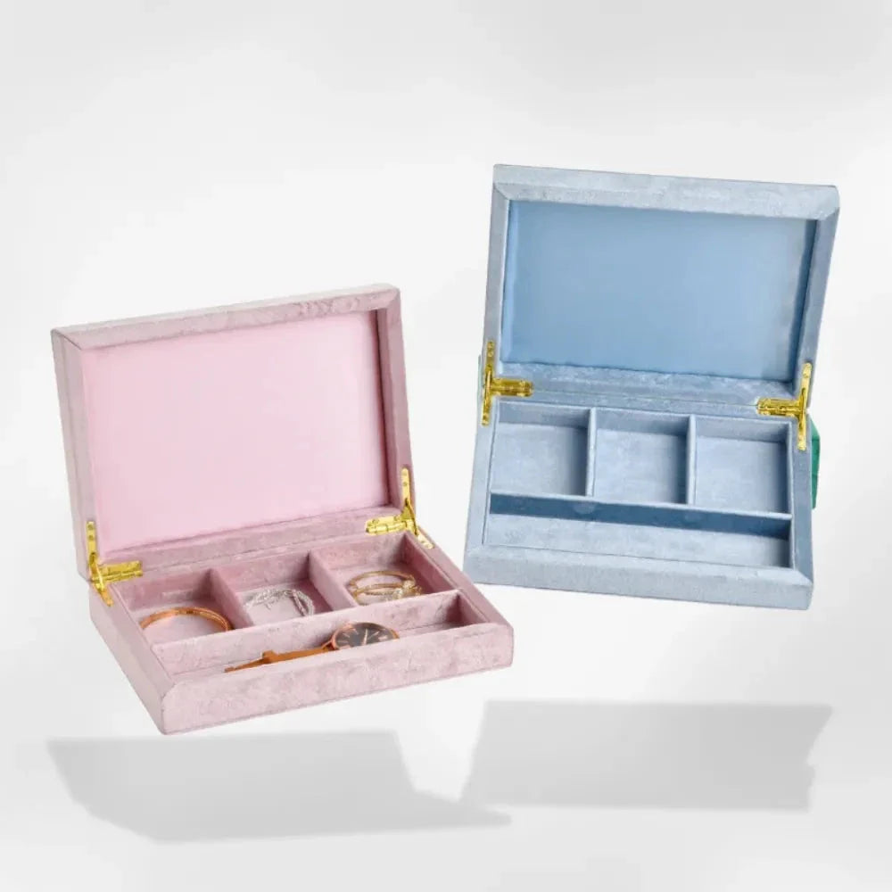 Boîte à Bijoux Fille Velours Rose Bleu Compartiments
