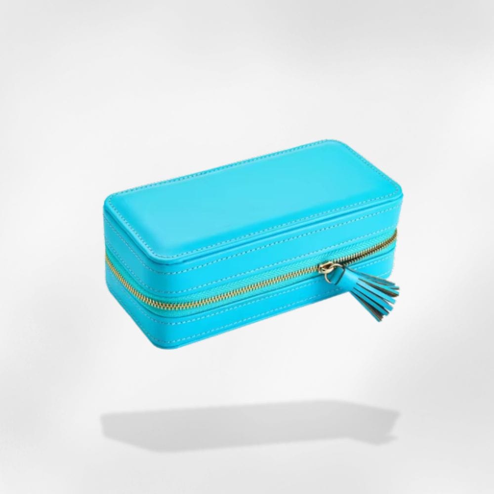 Boîte à Bijoux Velours Pompon Cyan