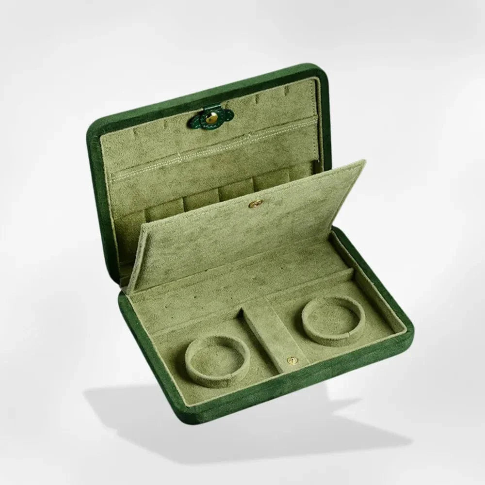 Boîte à Bijoux Plate Velours Vert Compact