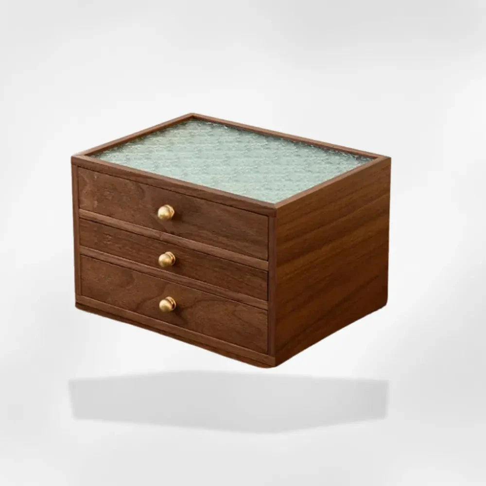 Petit Coffret Bijoux Bois 3 Tiroirs Vitré