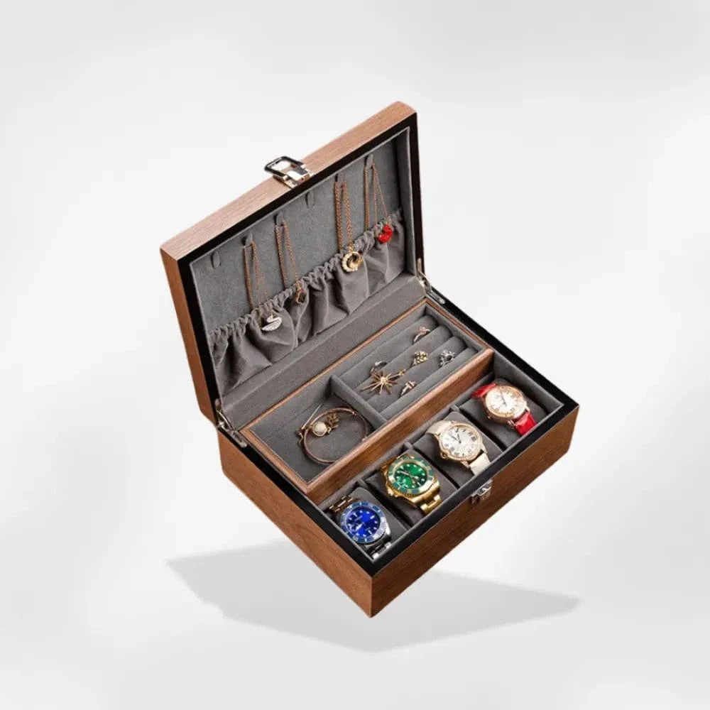 Boîte Montre Bijoux Homme Bois Rétro 4 Places