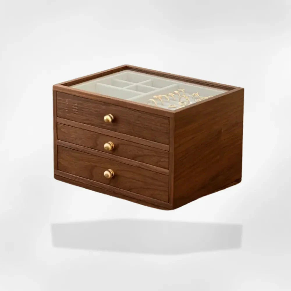 Petit Coffret Bijoux Bois 3 Tiroirs Vitré