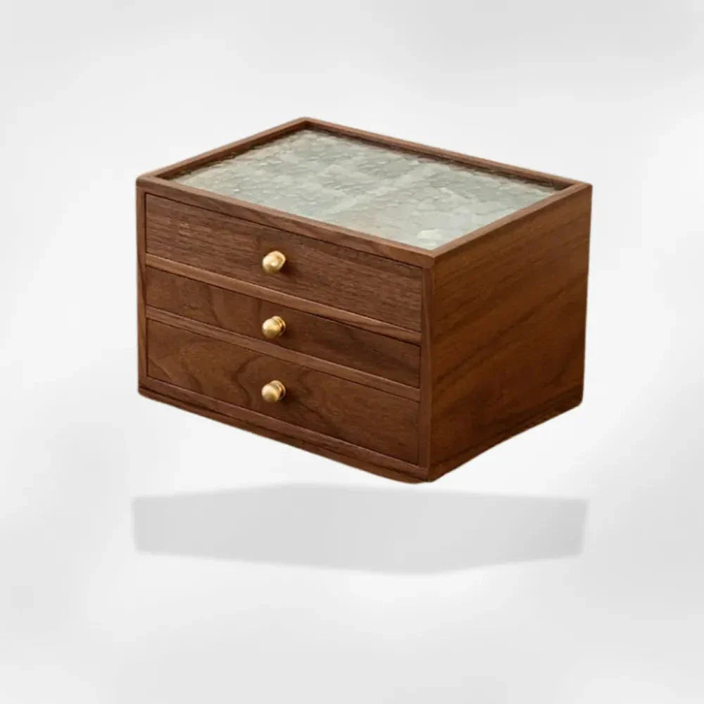 Petit Coffret Bijoux Bois 3 Tiroirs Vitré
