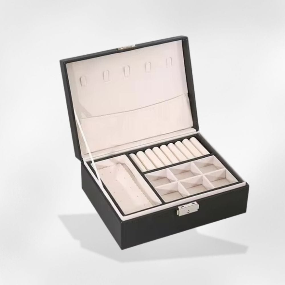 Boîte à Bijoux Cuir Compartiments Modulables Voyage Noir
