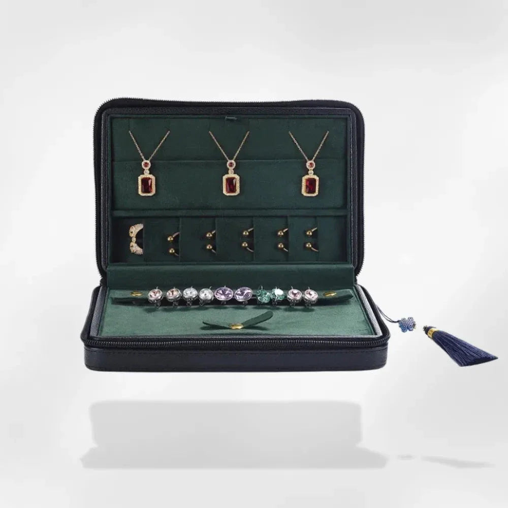 Pochette Bijoux Cuir Voyage Compartimentée