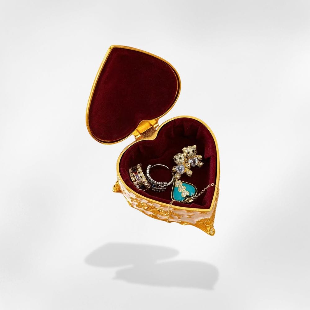 Boîte à Bijoux Métal Doré Cœur Vue Latérale
