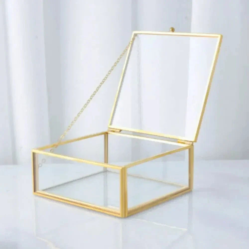 Boîte à Bijoux Verre Cadre Doré Métal