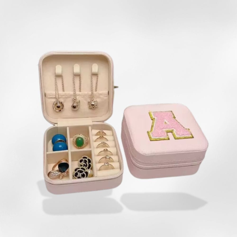 Boîte à Bijoux Cuir Personnalisée Rose Vue Latérale