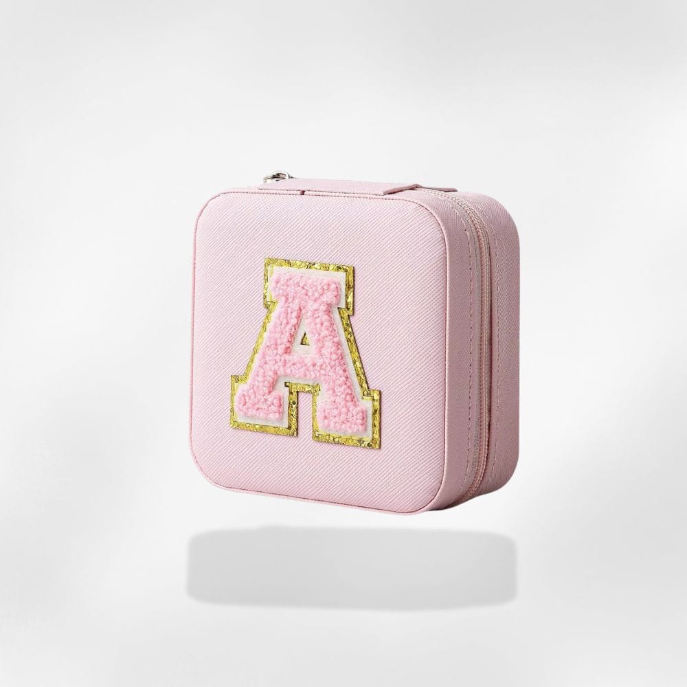 Boîte à Bijoux Cuir Personnalisée Initiales Rose
