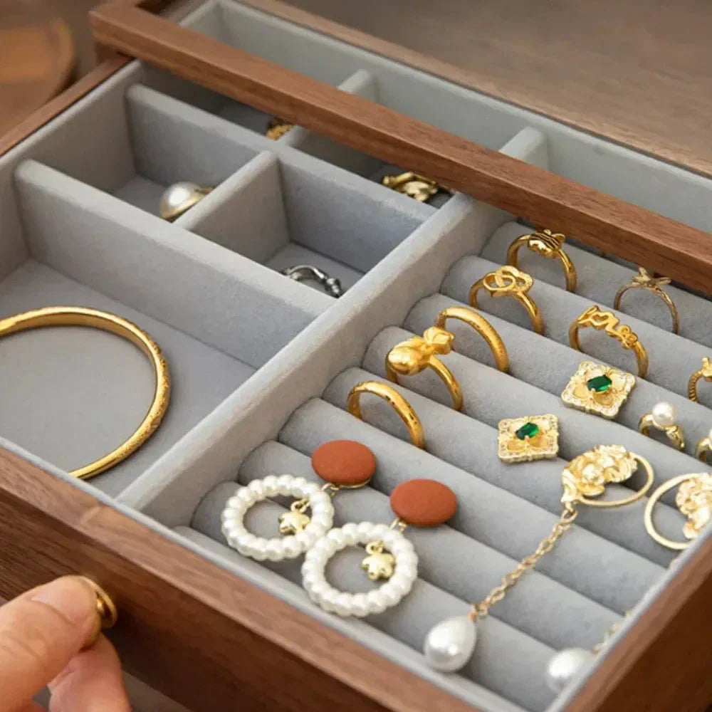 Petit Coffret Bijoux Bois 3 Tiroirs Vitré