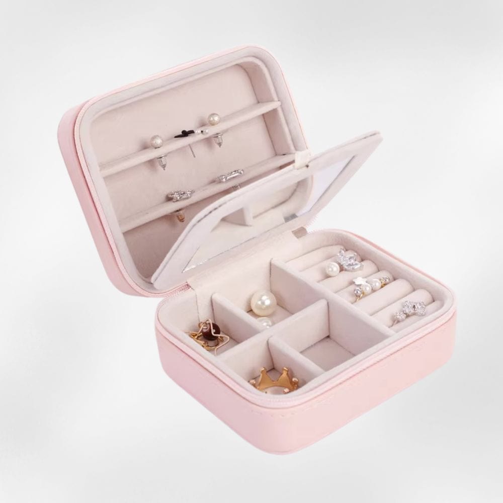 Boîte à Bijoux Velours Voyage Compartiments Modulables Rose