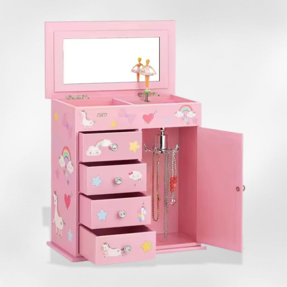Boîte à Bijoux Bois Enfant Grande Rose