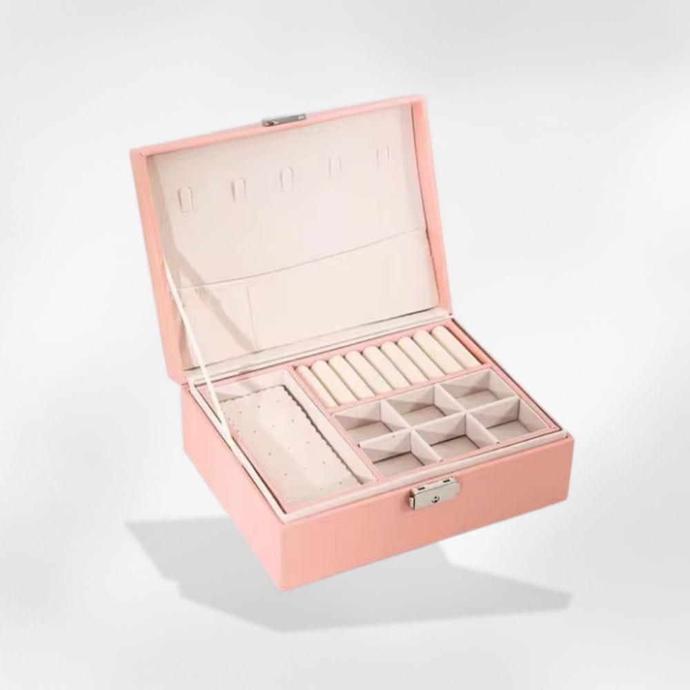 Boîte à Bijoux Cuir Compartiments Modulables Voyage Rose