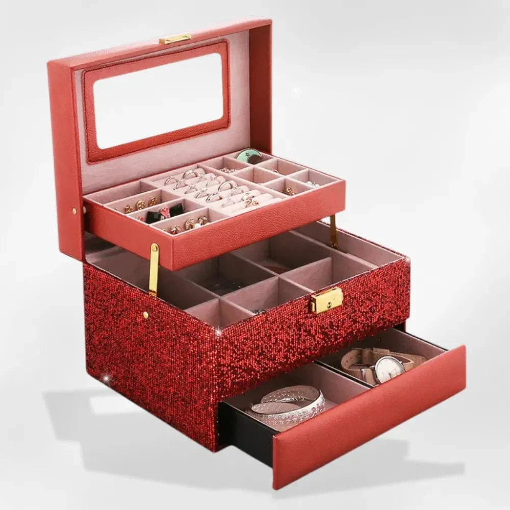 Boîte à Bijoux Femme Luxe Rouge Velours