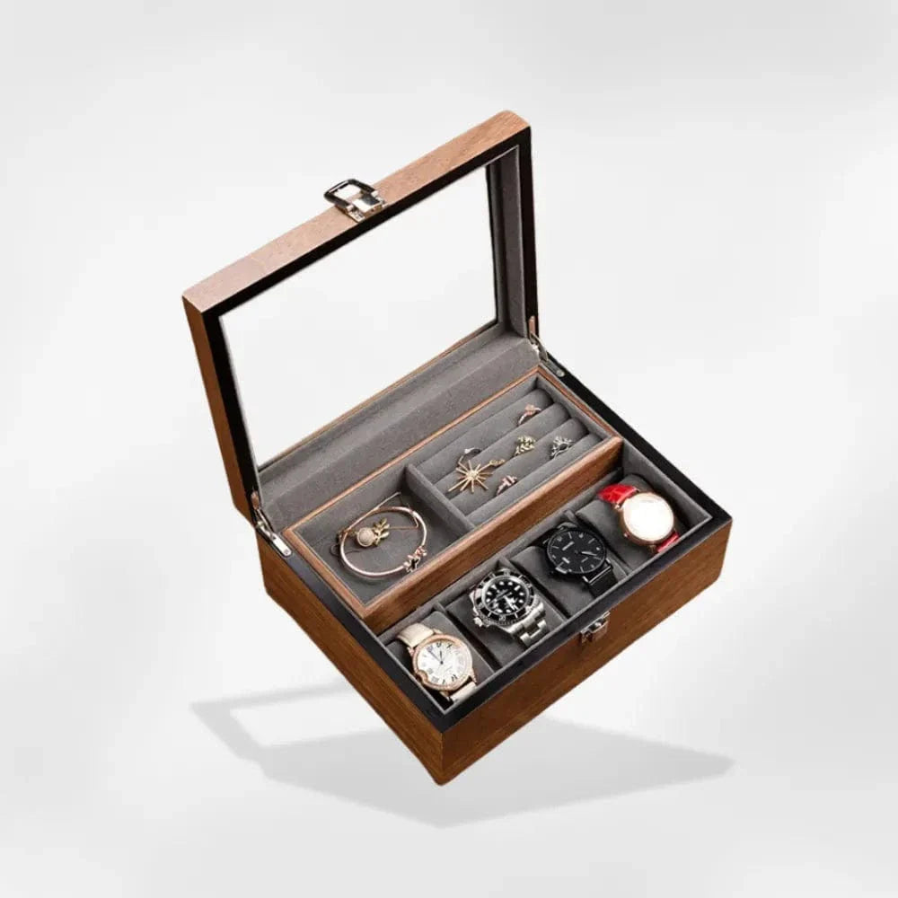 Boîte Montre Bijoux Homme Bois Rétro 4 Places