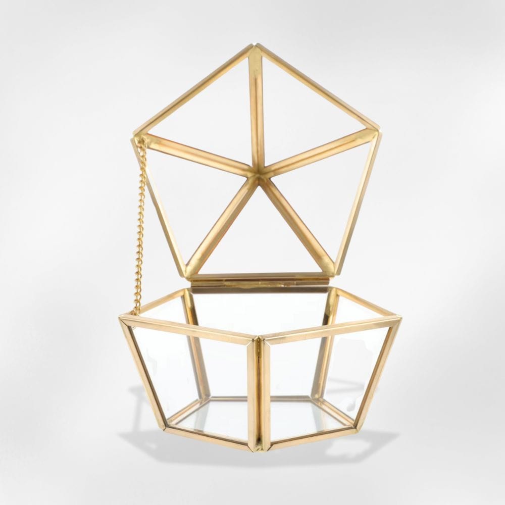 Boîte à Bijoux Verre Métal Doré Design Géométrique