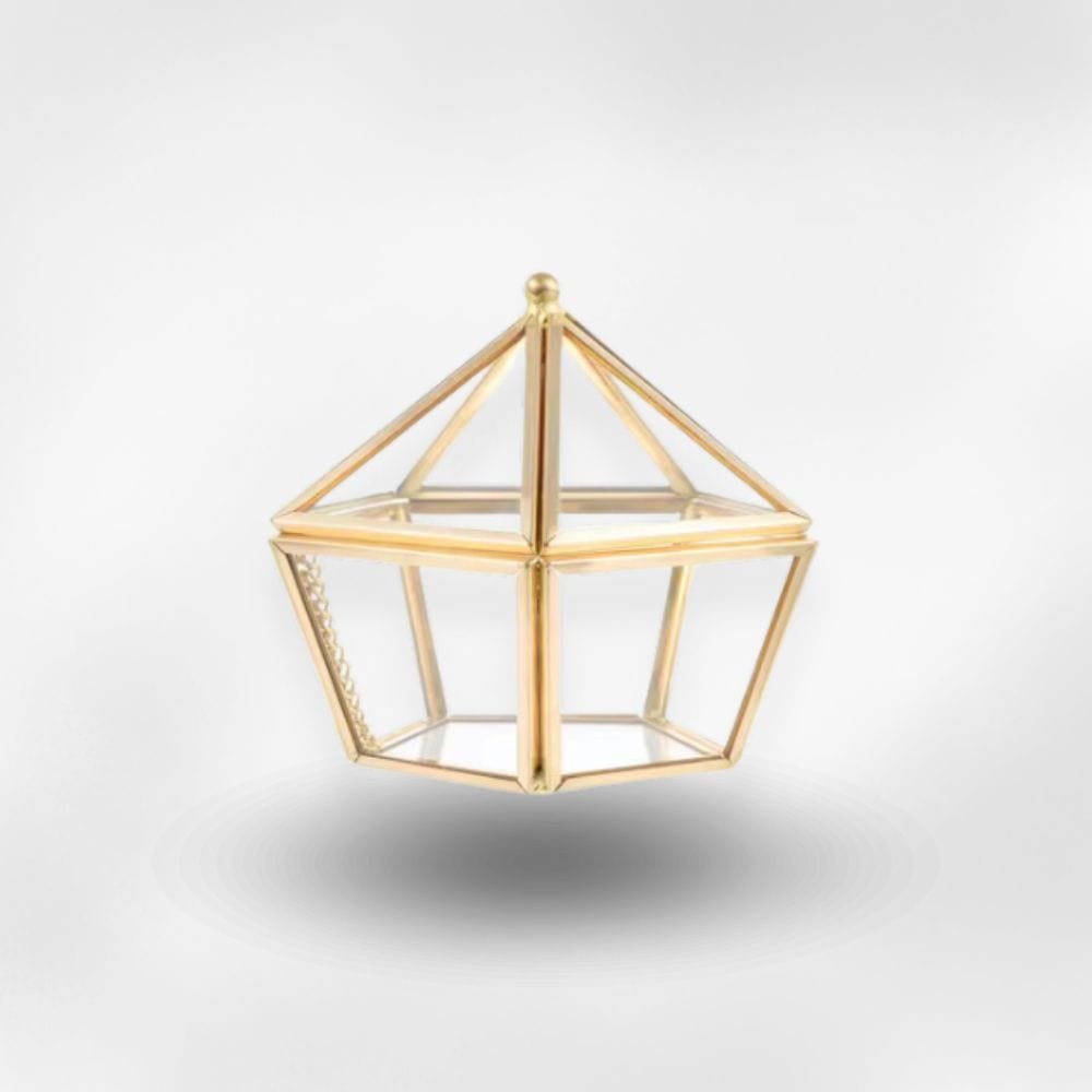Boîte à Bijoux Verre Métal Doré Vue Latérale