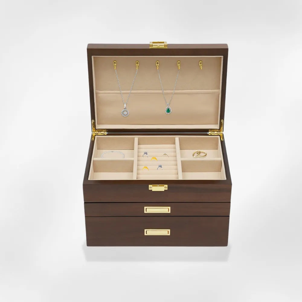 Boîte à Bijoux Bois Massif Montre Tiroirs