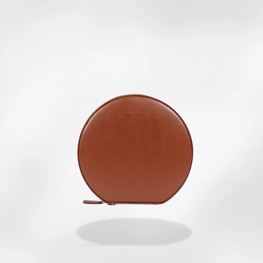 Boîte à Bijoux Cuir Rond Voyage Compact