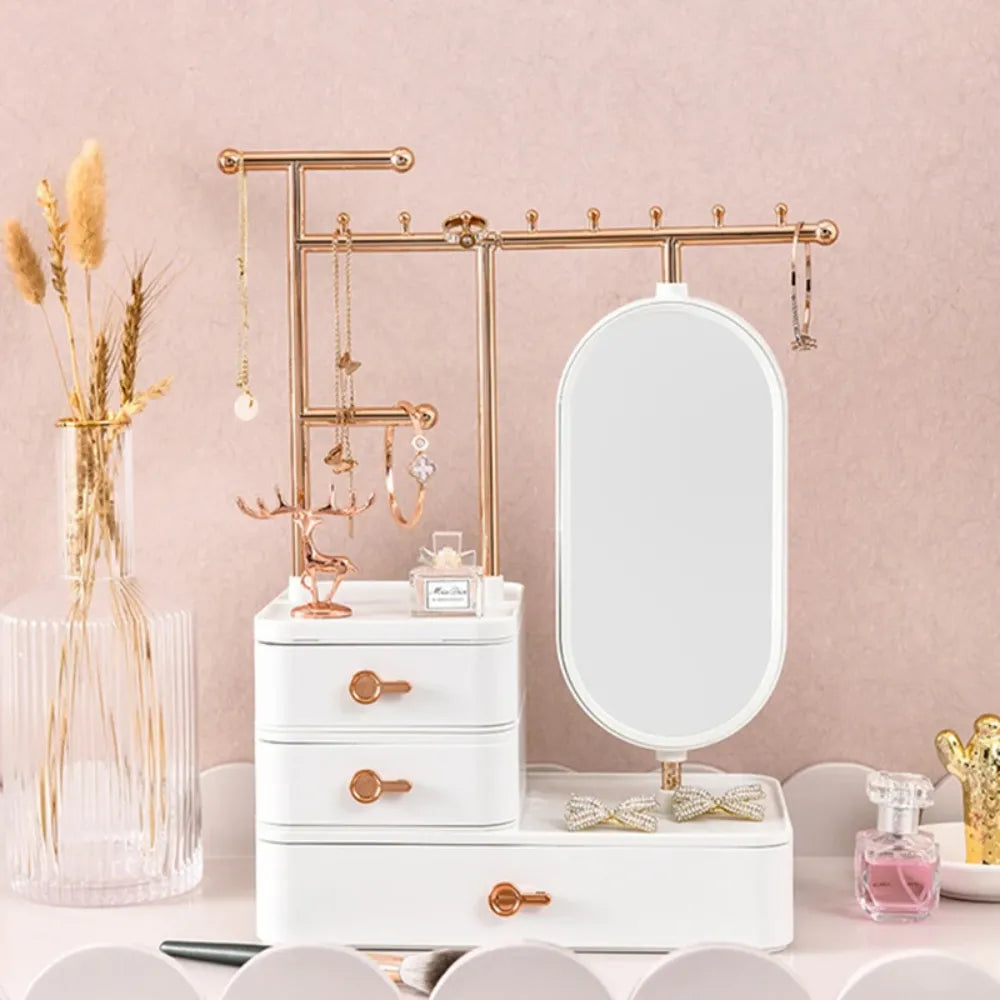 Boîte à Bijoux Velours 3 Tiroirs Miroir