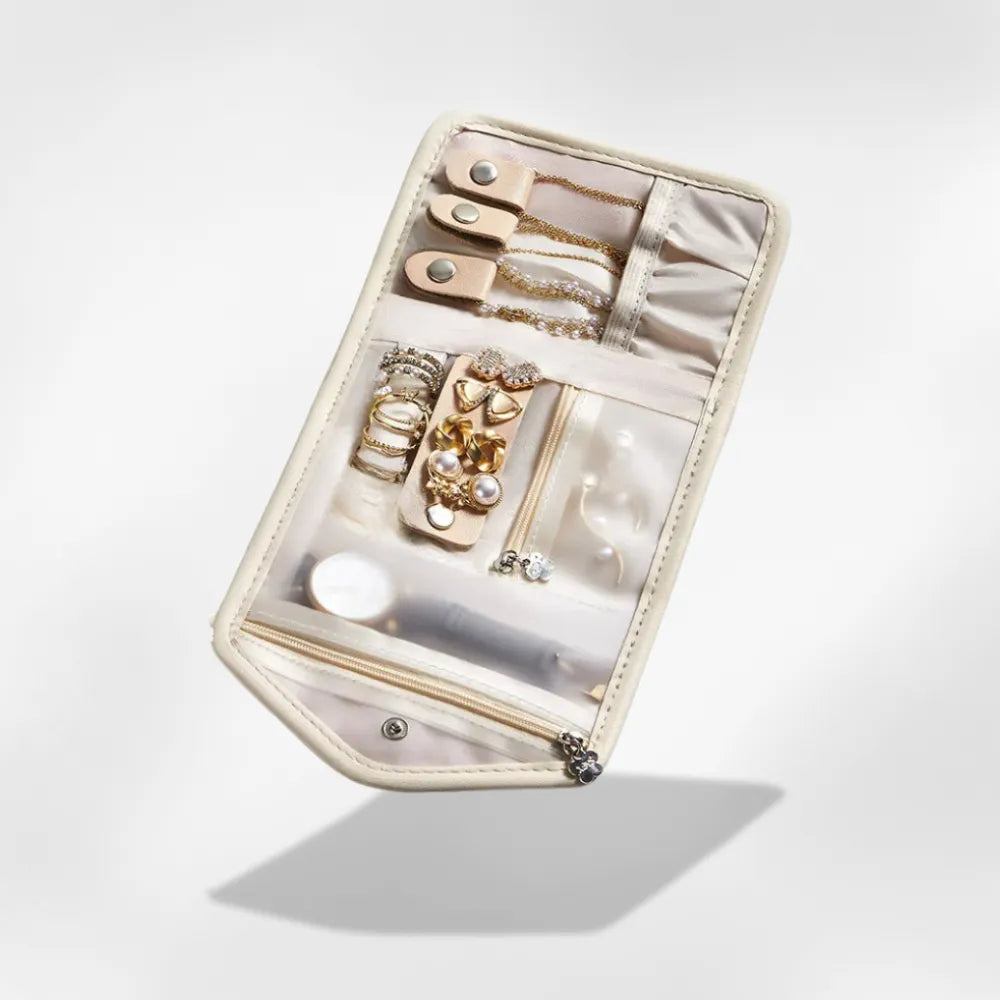 Pochette Bijoux Simili Cuir Blanc Voyage