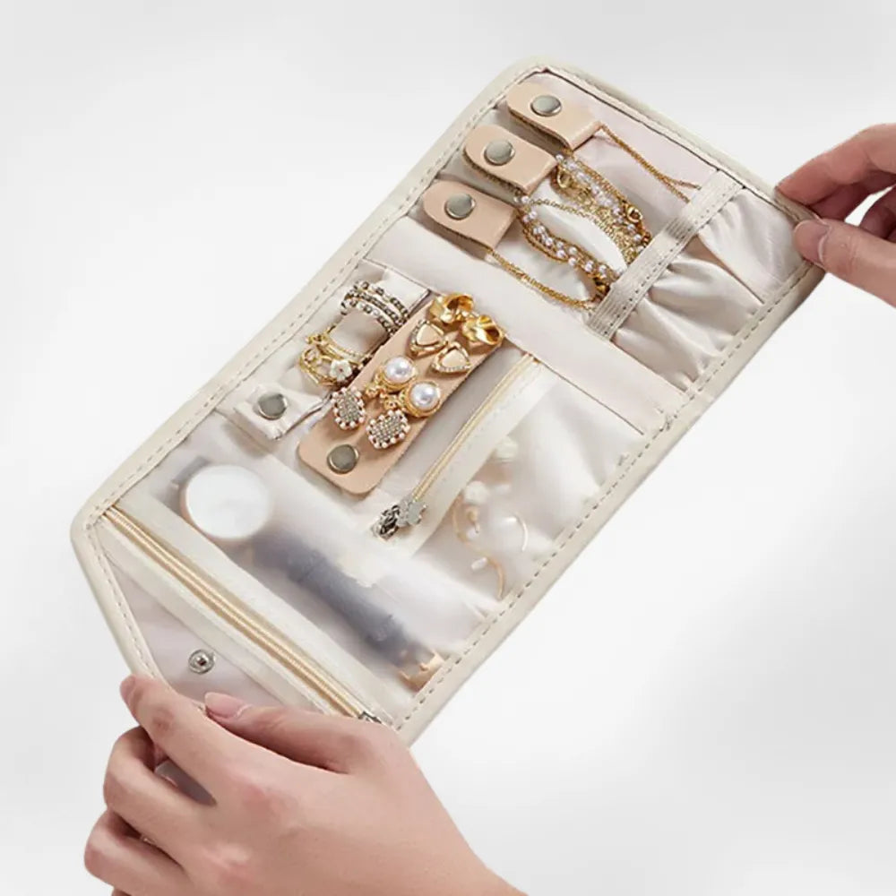 Pochette Bijoux Simili Cuir Blanc Voyage