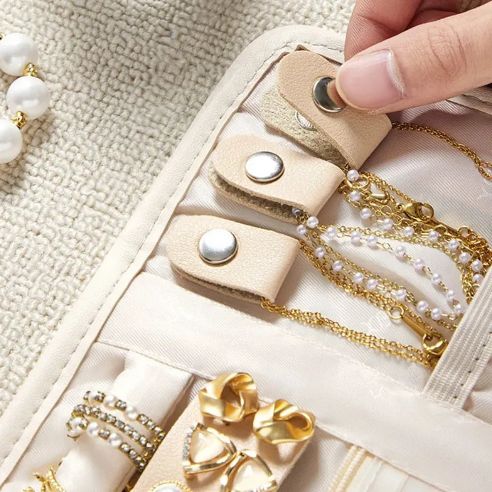 Pochette Bijoux Simili Cuir Blanc Voyage