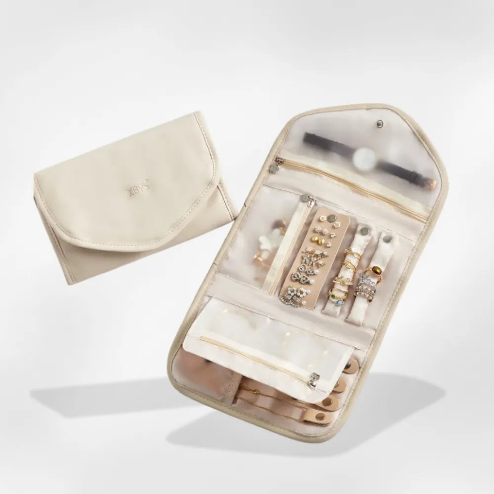 Pochette Bijoux Simili Cuir Blanc Voyage