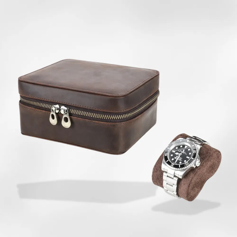 Étui Montre Cuir Marron Voyage Lunettes