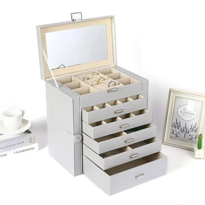 Boîte à Bijoux Cuir 5 Tiroirs Coffret