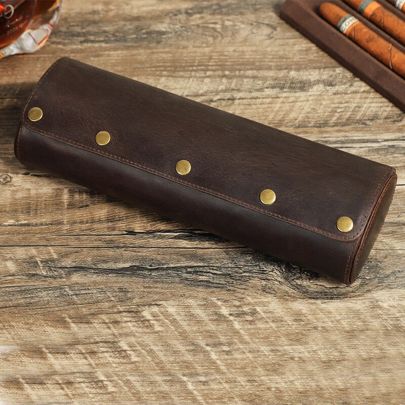 Etui Montre Cuir Veritable Marron 4 Places