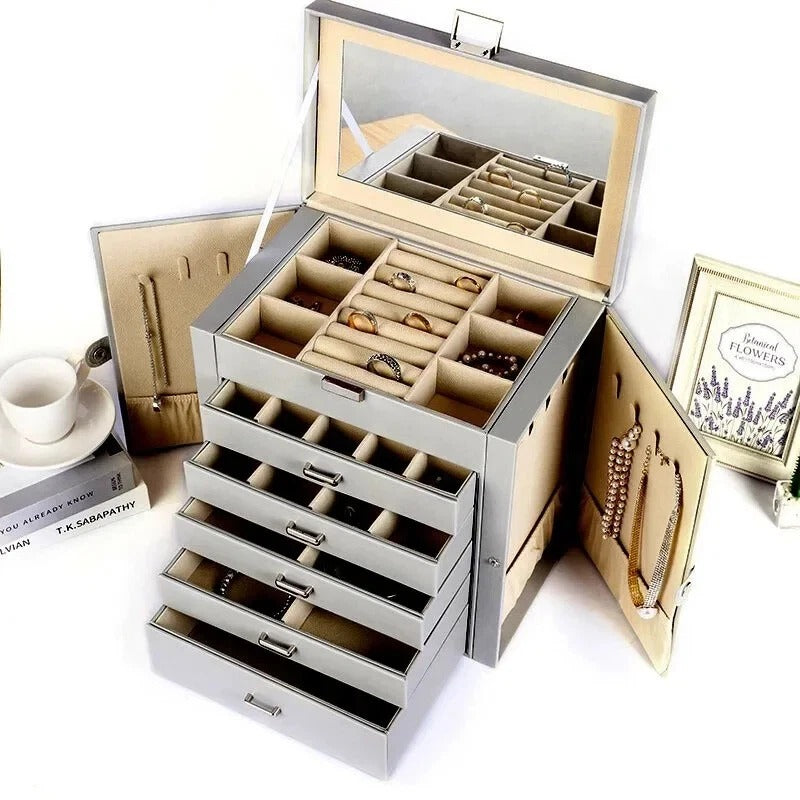 Boîte à Bijoux Cuir 5 Tiroirs Coffret