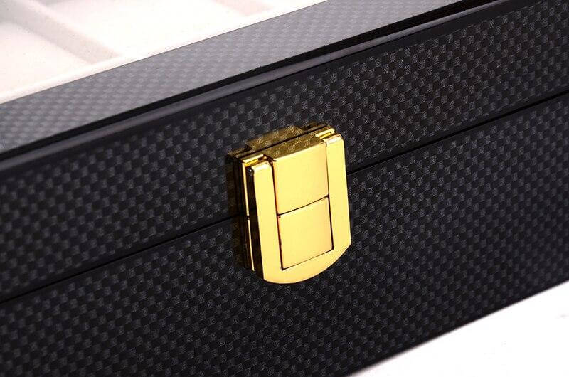 Boîte Montre Fibre Carbone Noir 10 Slots Glissière