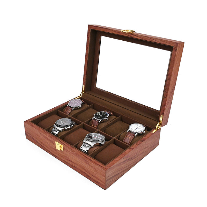 Boîte Montre Bois Teck Premium 6 Places Vitre