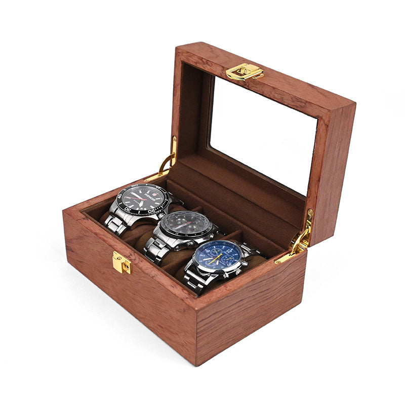 Boîte Montre Bois Teck Premium 6 Places Vitre