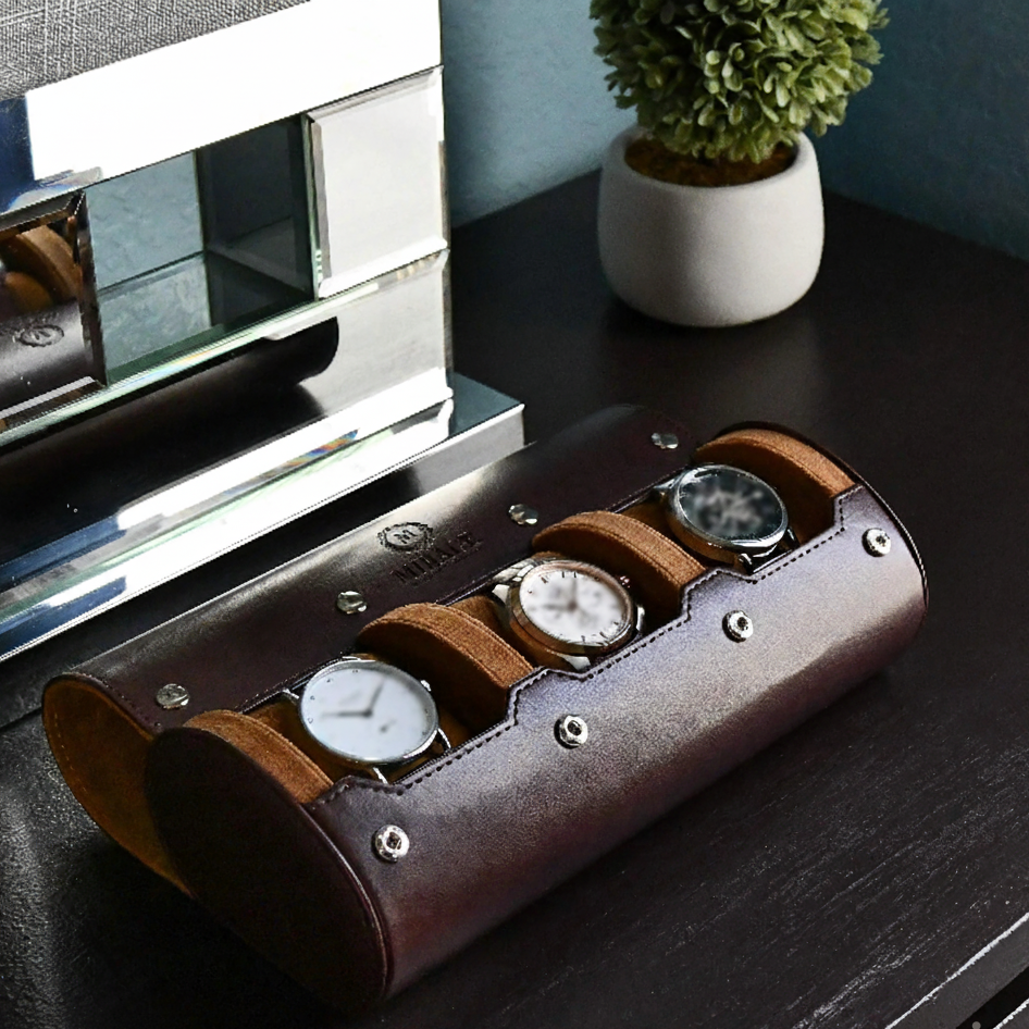 Étui Voyage Montre Cuir Rigide Compartimenté