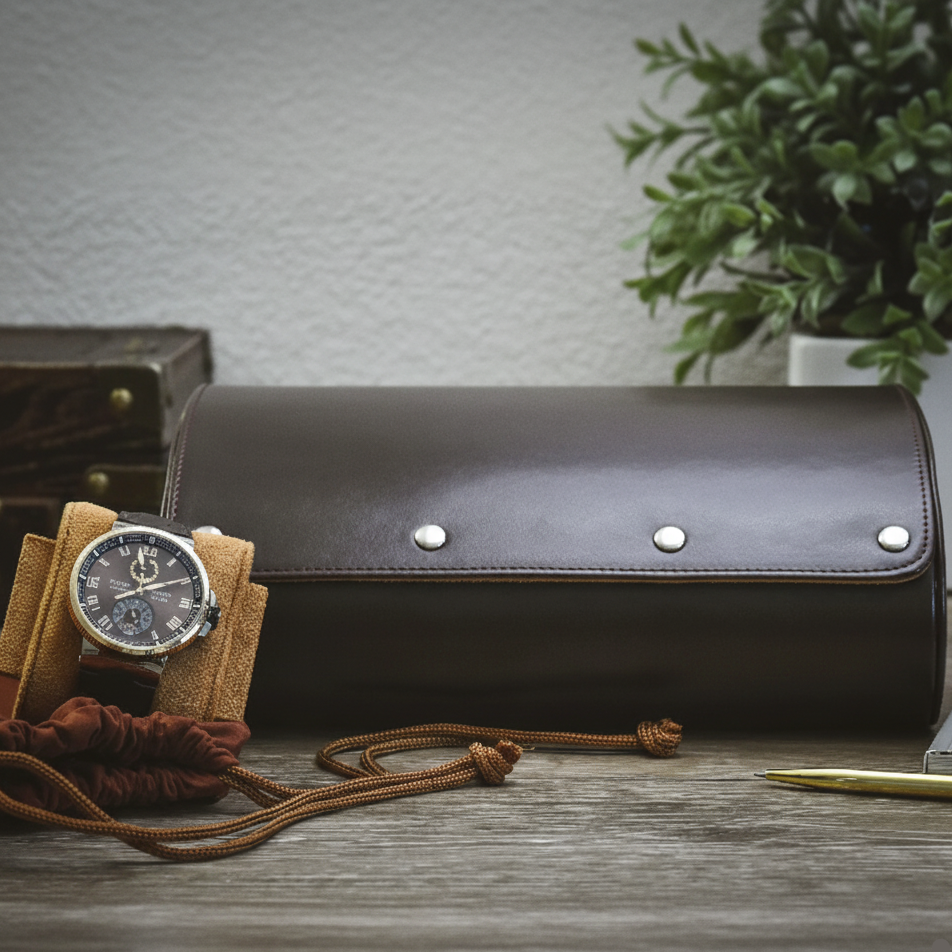 Étui Voyage Montre Cuir Rigide Compartimenté