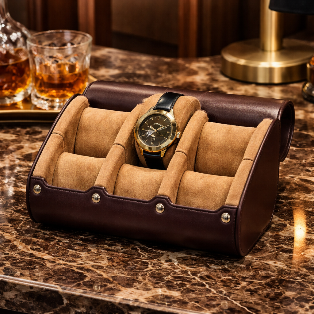 Étui Voyage Montre Cuir Rigide Compartimenté